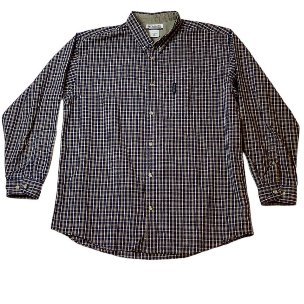 Columbia Mens Plaid Button Down Long Sleeve Shirt Size XL 100% Cotton